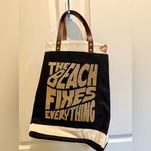Canvas beach tote bag, black with gold glitter writing, like new.